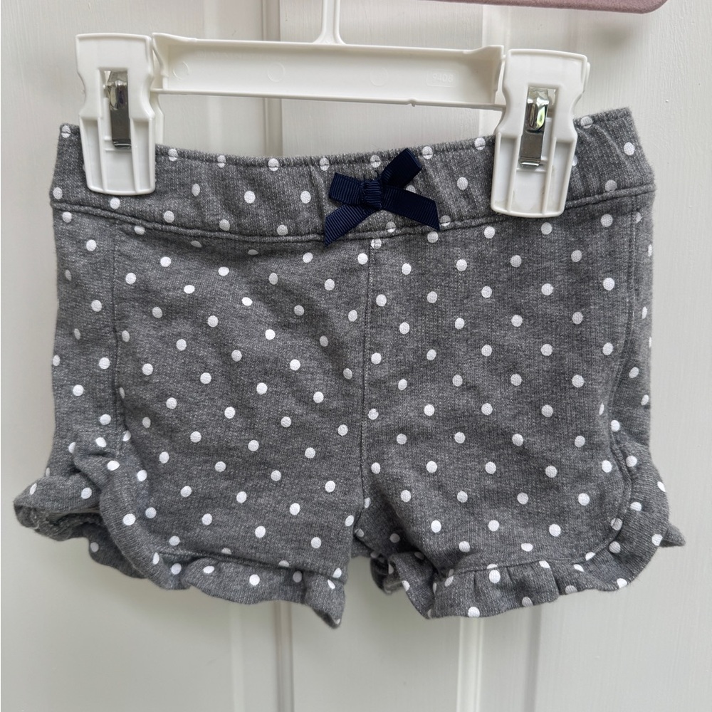 Carter's Gray Polka Dot Ruffle Shorts with Navy Bow